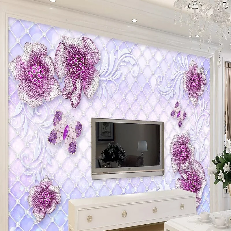 

Custom large mural 3D wallpaper Modern creative fashion jewelry flowers abstract lattice TV wall decor deep 5D embossed
