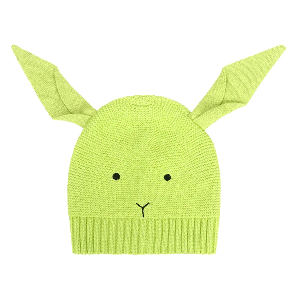 Mint Green От 1 до 4 лет, детские теплые зимние вязаные шапки унисекс, Повседневная вязаная шапка с милыми заячьими ушками, шапка для катания на лыжах, верхняя одежда для детей - Цвет: Mint Green