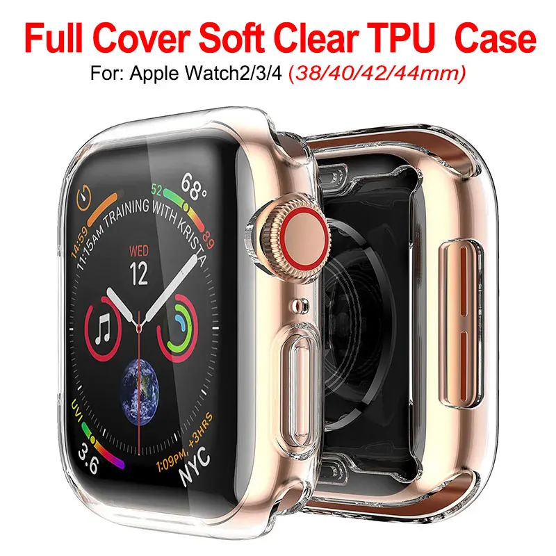 Мягкий защитный чехол для Apple Watch 2 3 4 прозрачный из ТПУ с полной защитой 38 мм 40 42 44