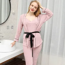 Комплект с платьем, халат, 3 предмета, осенняя Женская одежда для сна, комплект с длинными рукавами, женский домашний костюм, мягкая удобная одежда для сна, домашняя одежда, повседневная одежда