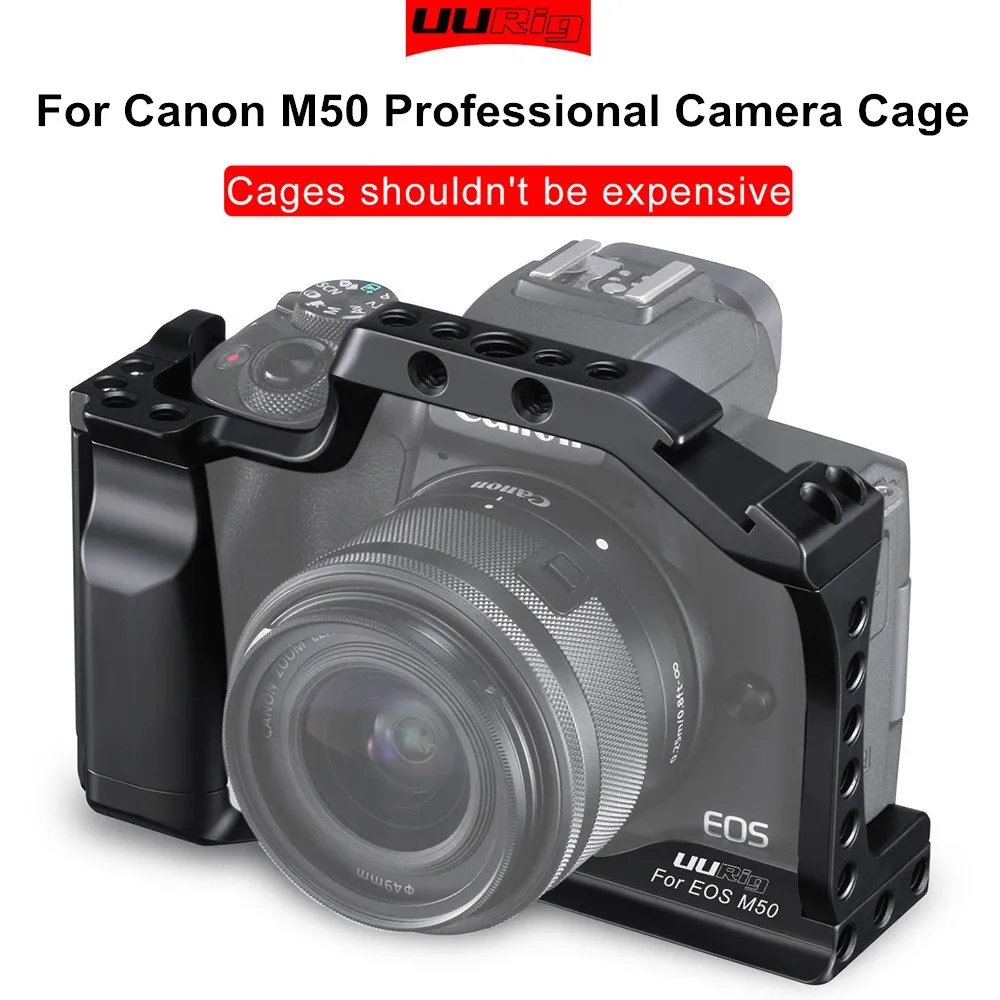 C-M50 UURig профессиональная DSLR камера клетка для Canon M50 M5 Arca быстросъемная клетка для EOS M50 Горячий башмак Arri отверстие 1/" 3/8" r60 - Цвет: black