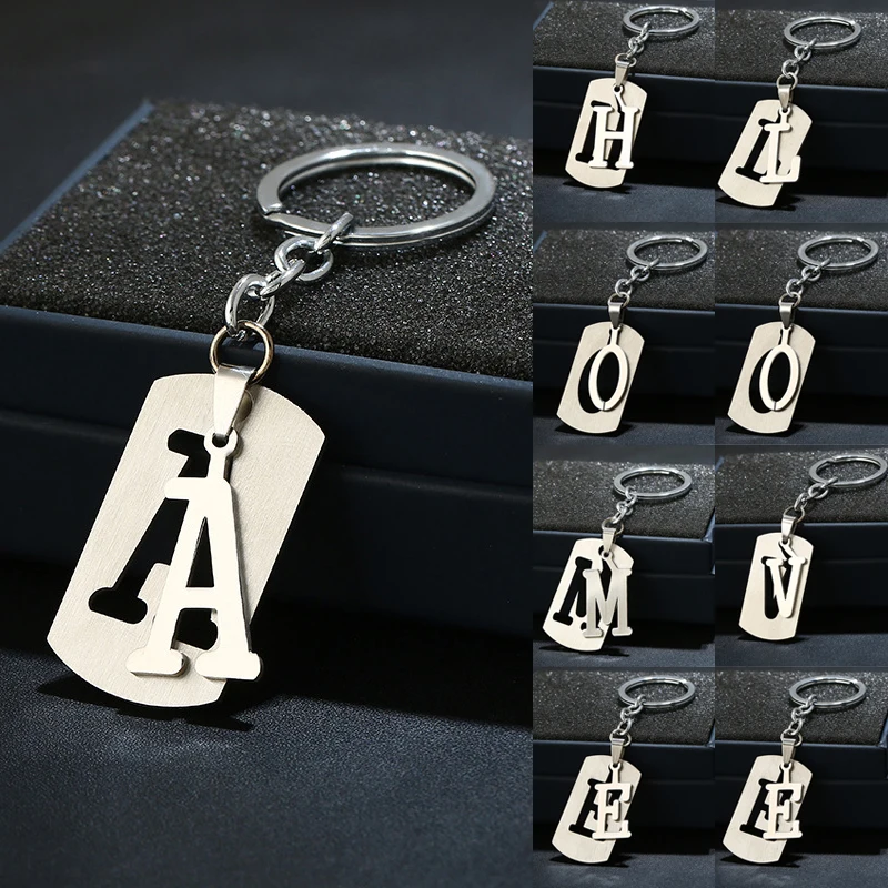 

NEW DIY A-Z Letters key Chain For Men Silver Metal Keychain Women Car Key Ring Simple Letter Name Key Holder Party Gift Jewelry