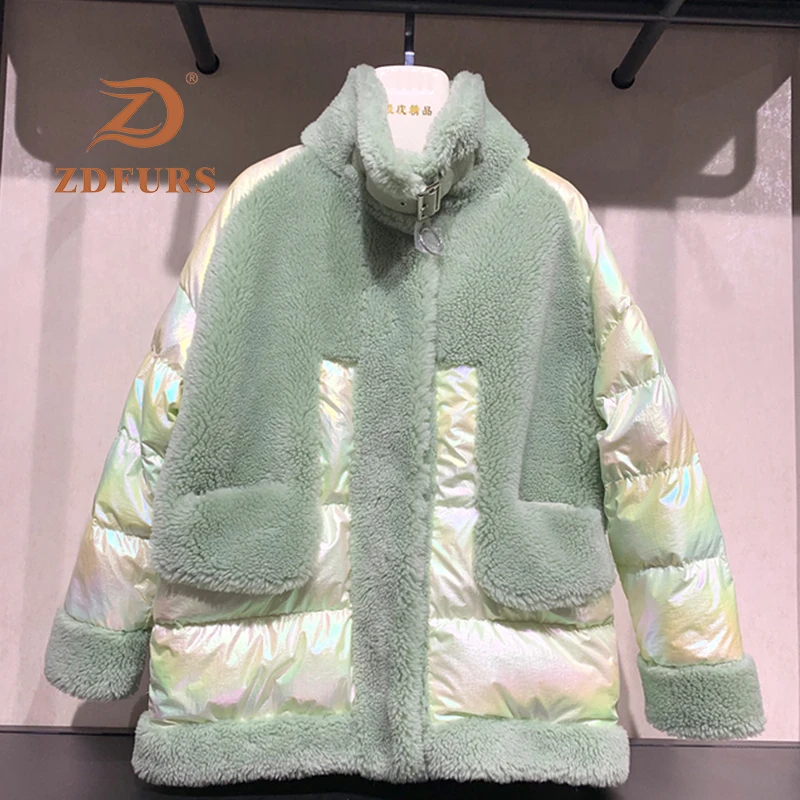 ZDFURS* Winter Duck Down Jacket Women Turtleneck Collar Down Parkas Female Thicken Warm Glossy Short Coat Snow Outwear