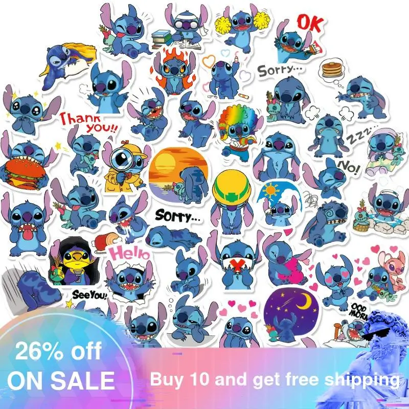

50pcs/Pack Cartoon Stitch Vsco Stickers Laptop Skateboard Luggage Guitar Waterproof Funny DIY Graffiti Sticker Kids Toys