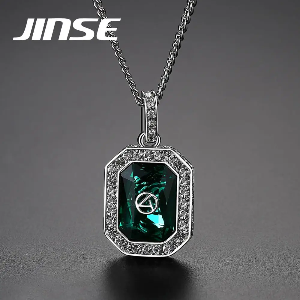 

JINSE Hip Hop Female Cubic Zircon Pendant Iced Out CZ Stone Red/Blue/Green Pendant Necklaces Men's Jewelry Free Cuban Chain