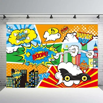 

Superhero Birthday Party Baby Comics Poster Child Portrait Photo Background Vinyl Photography Backdrops Photocall Photo Studio