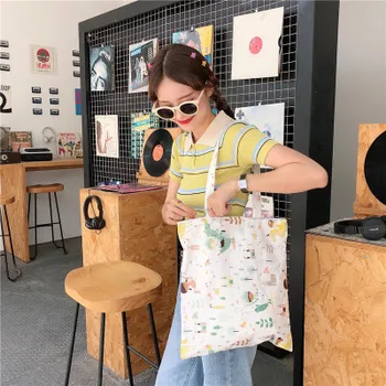 

Korean Chic Peach Print Shoulder Bag for Women 2020 New Casual Japanese Dinosaur Vintage Large Capacity Girl Student Canvas Bags
