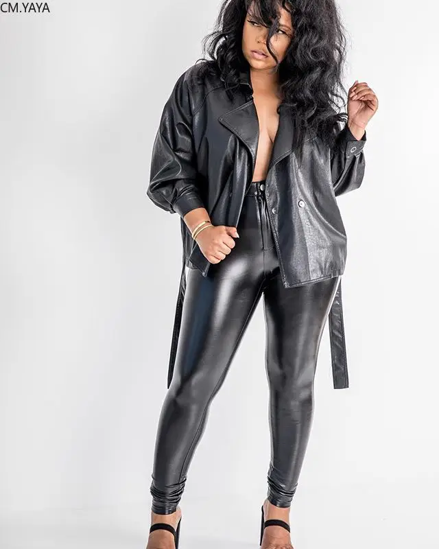 Женское пальто из искусственной кожи GL с отложным воротником и длинными