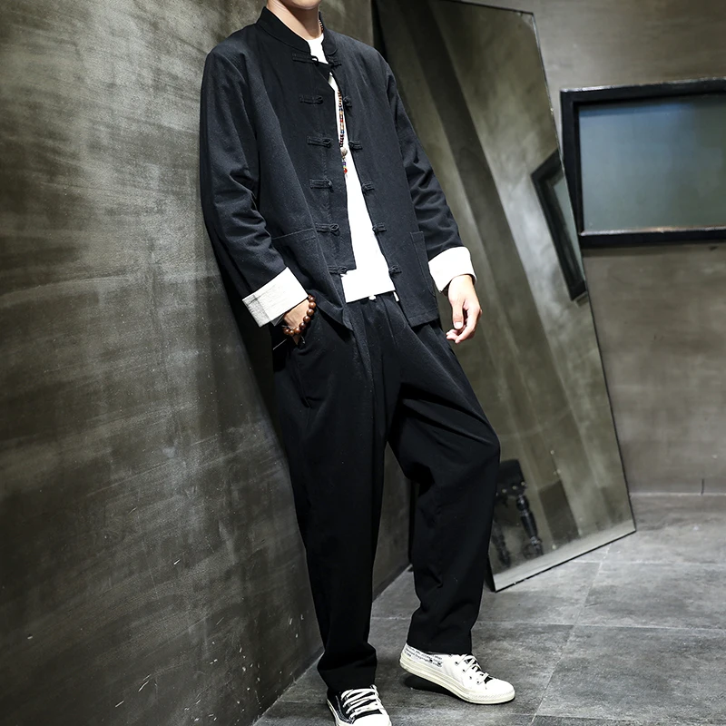 Chinese Traditional Costume Chinese Men Hanfu Top Men Clothes Track Suit Set