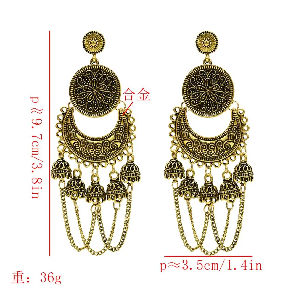 Dangle Earrings Indian Jhumka Gypsy Jewelry Sliver Boho Vintage Ethnic Oxidized Big Hollow Dangle Hanging Earrings For Women Afghan