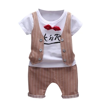

2019 Children's Vest Short-Sleeved Gentleman Bow Tie Shorts Suit New Boy Clothes Cotton For 0-4Years 2Pcs