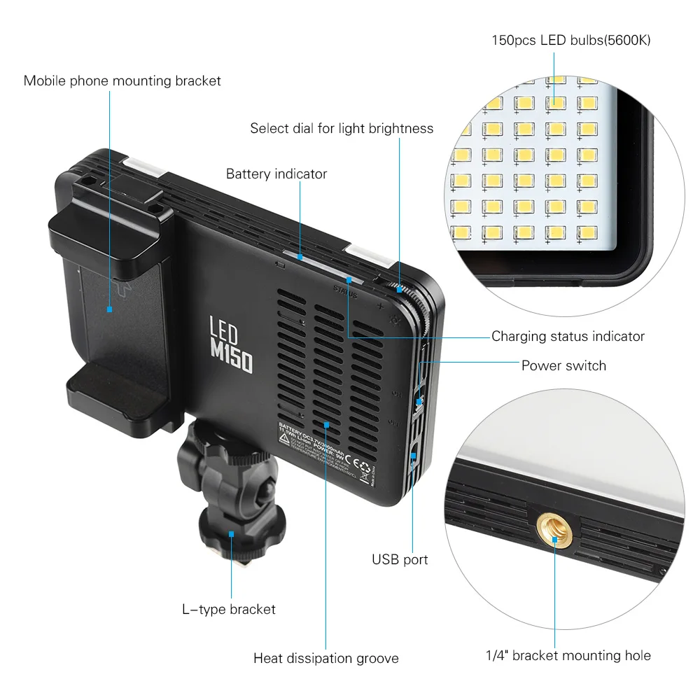 Godox Мини светодиодный видео селфи свет CRI 95+ 5600K приглушаемая Фотографическая заполняющий крепежный кронштейн для фонарей для DSLR камеры видеокамеры