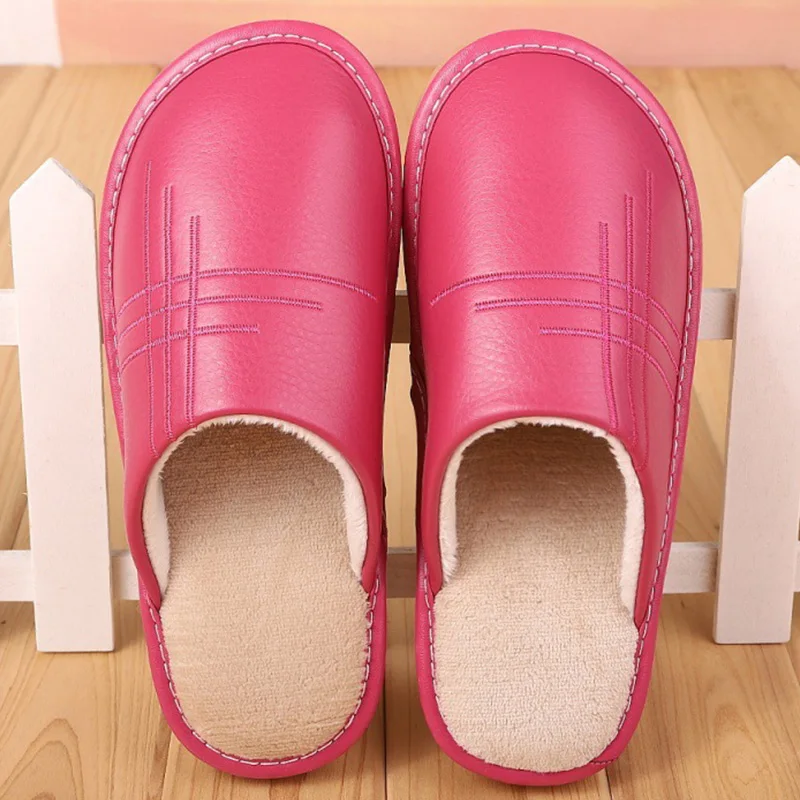 Soft Short Plush Men's Slippers Plus Size 35-46 Indoor Leather Slippers Winter Fashion Shoes Unisex Home