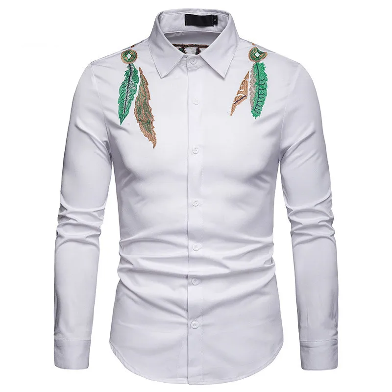 Camisa Masculina/осенние рубашки для мужчин; мужская одежда с вышитым рисунком; Повседневная приталенная рубашка с длинными рукавами