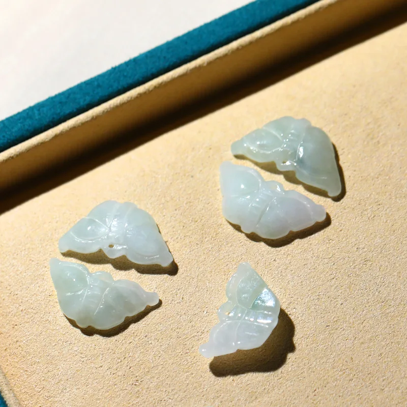 Natural jadeite butterfly temperament DIY real jade pendant earring jade accessories septa scattered beads for women