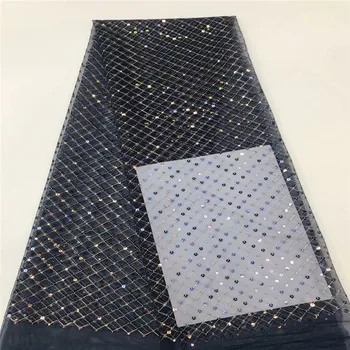 

Latest African Fabrics Flowers High Quality Lake Blue 2020 Nigerian Net Lace Fabric with Sequins Sequence Lace for Women Dresses