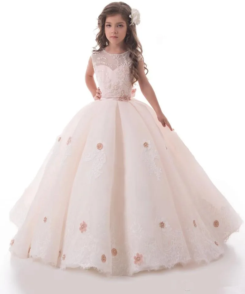 Light Blush Pink Flower Girl Dresses For Weddings Lace Applique Kids