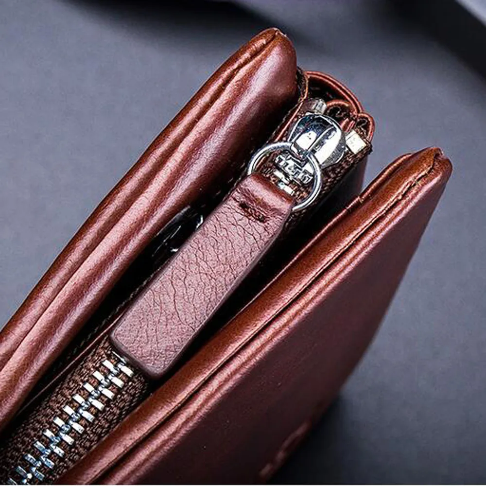 Men Wallet Cowhide Wallets Coin Purse Clutch Top Quality Leather small zipper wallet card bag Retro Short Wallet clutch