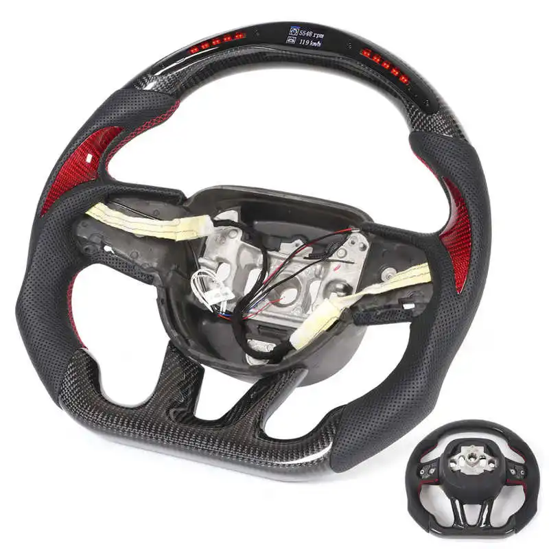 닷지 챌린저 SRT HELLCAT 2015-2020 용 탄소 섬유 가열 LED 디스플레이 시프트 라이트 스티어링 휠 교체