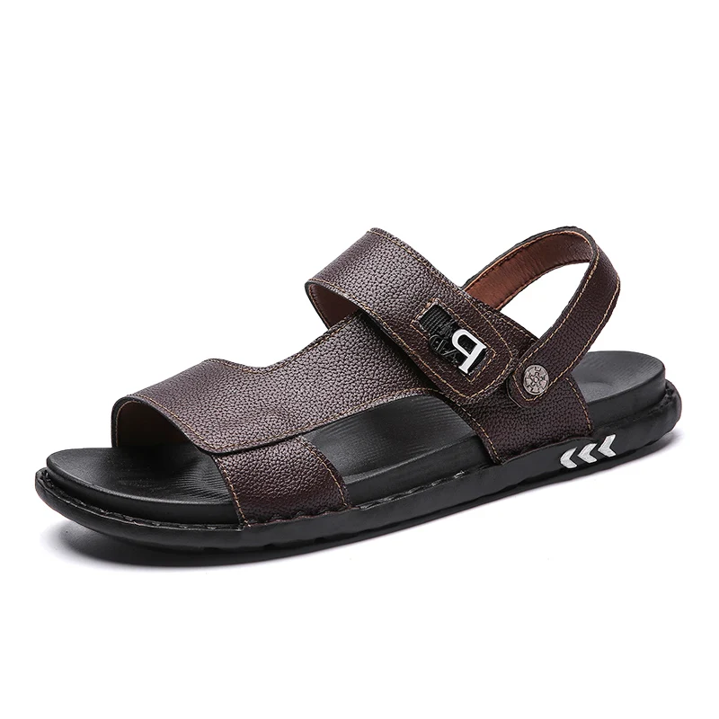 

Fashion Men Leather Sandals Lightweight Comfortable Slipper Casual Beach Men Summer Shoes Breathable Flat Big Size 46 Open Toe