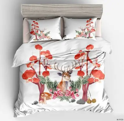 King size bedding set quilt cover letter feather home textile new comfortable home bedding Christmas elk bed set queen bed set