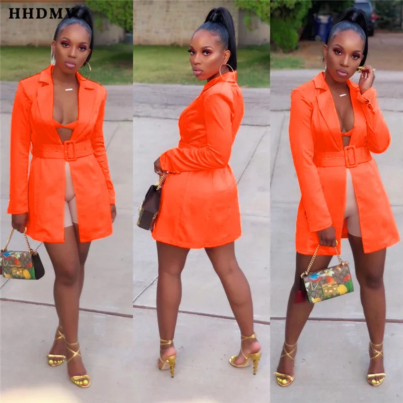 

HHDMV WDL6624 street fashion tooling style coat long sleeve lapel no buttons collocation sashes pure color orange thin coat