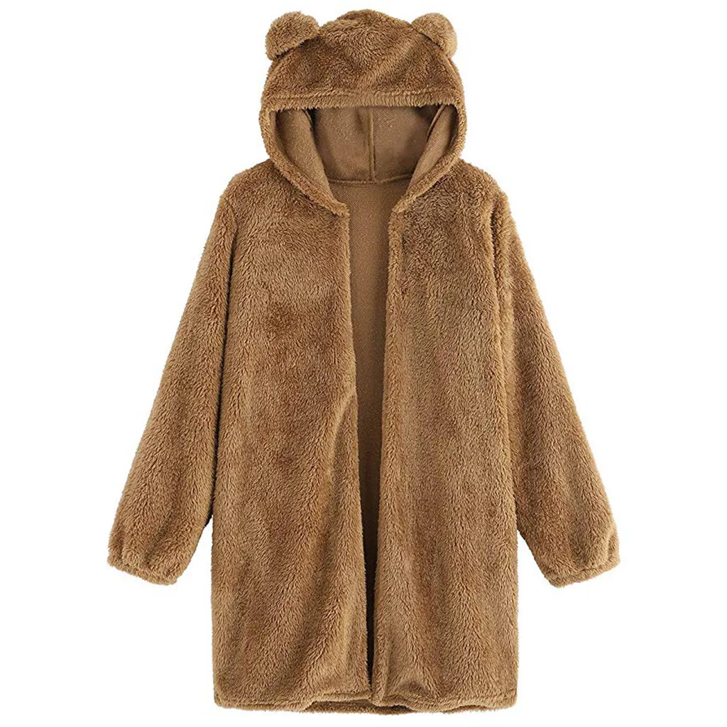 Womens Hooded Long Sleeve Bear Ear Teddy Tops Fleece Sweatshirt Fleece Hooded Fashion Simple Warm Hooded