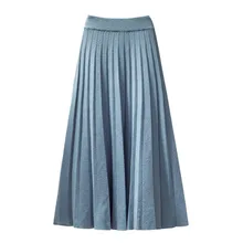 

Fashion Korean Knitted Midi Skirts Women Autumn Winter Elastic High Waist Faldas Woolen Thick A-Line Pleated Elegant Long Skirt