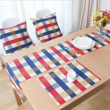 

Yaapeet 1pc Cotton Linen Colorful Plaid Table Runner Dining Room American Style Table Cloth Party Placemat Without Pillowcase