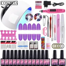 Маникюрный набор УФ светодиодная лампа для сушки ногтей Гель-лак для ногтей комплект био-Гели Soak Off набор маникюрных инструментов 6/10/12 Цветов Фрезер для ногтей, сверлильный и нейл-арта