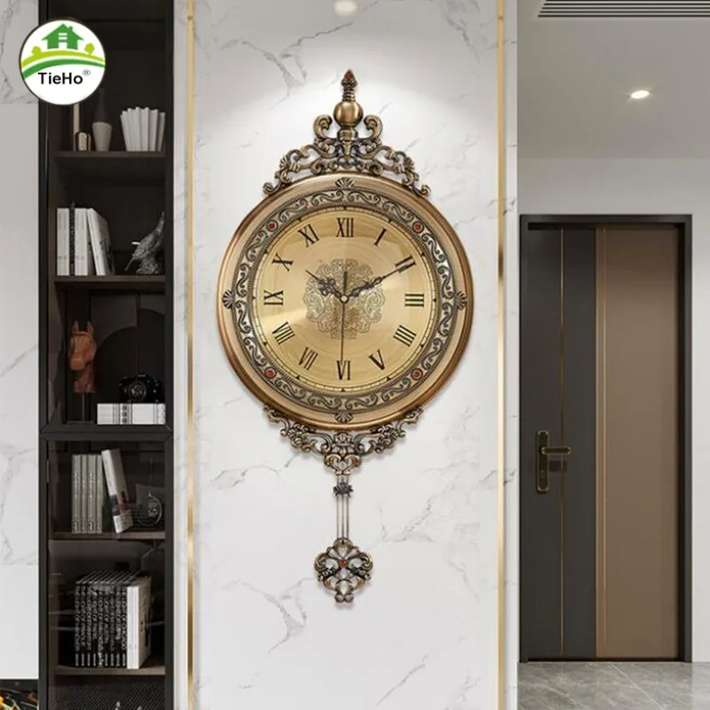Metal Retro Wall Clock With Pendulum Silent Clock Living Room Study