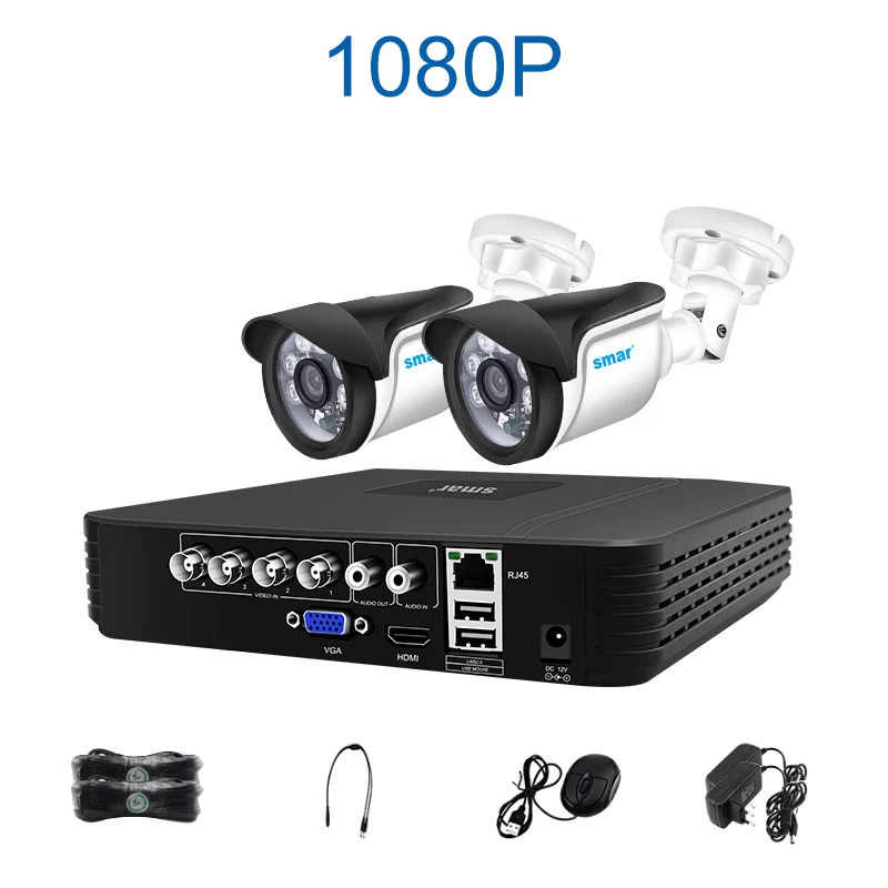 Sm4ch 1080N 5в1 AHD DVR комплект CCTV система 2 шт 720 P/1080 P AHD водонепроницаемая/цилиндрическая камера, комплект видеонаблюдения, Электронная сигнализация - Цвет: 1080P AHD Camera Kit