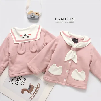 

kids clothes baby girls clothes Korean navy style sweet girl coat Pink cute bunny collar top toddler outerwear coat