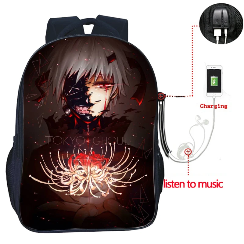 6 Лидер продаж одежда с надписью «Tokyo Ghoul USB заряд рюкзак модные зарядка через usb Дорожная сумка на плечо, для студентов, для мальчиков и девочек подростков Mochila школьный рюкзак - Цвет: 6