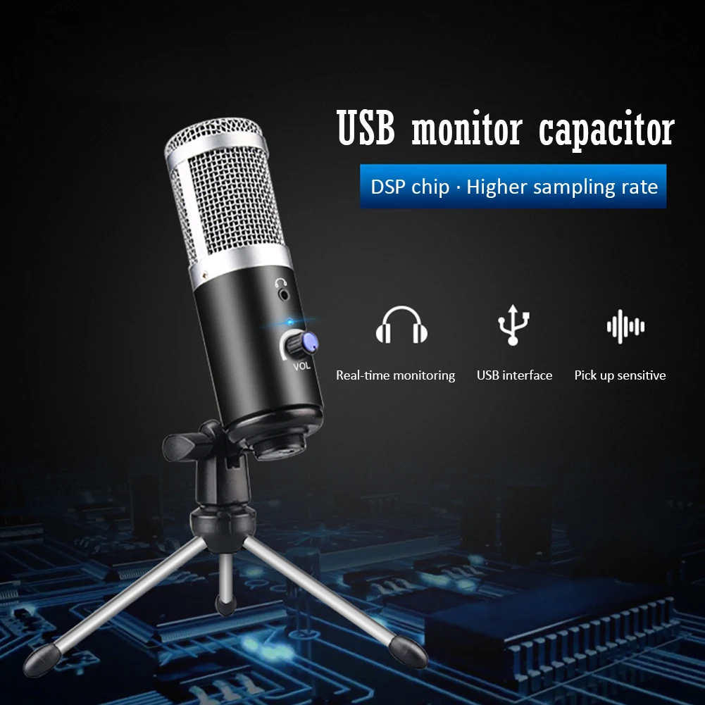Высокое качество микрофон конденсаторный компьютер USB штекер+ штатив Стенд для YouTube вещания Запись микрофон караоке