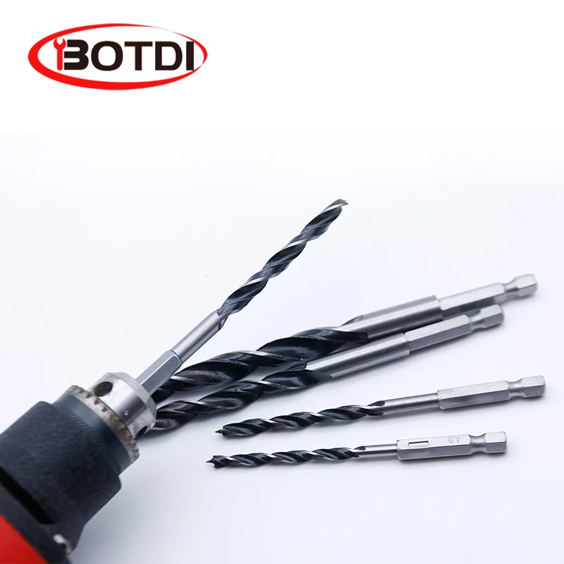 High-grade 5-piece hex handle spiral drill set 4 5 6 8 10mm quick change woodworking drill auger metal tool