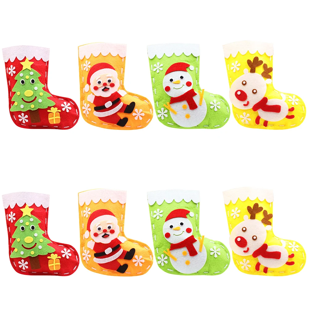 10pcs Kids Handmade Christmas Stocking Kit DIY Cartoon Sock Gift Holder Bag Kids Toy Non-Woven Gift Candy Bag Xmas New Year Gift