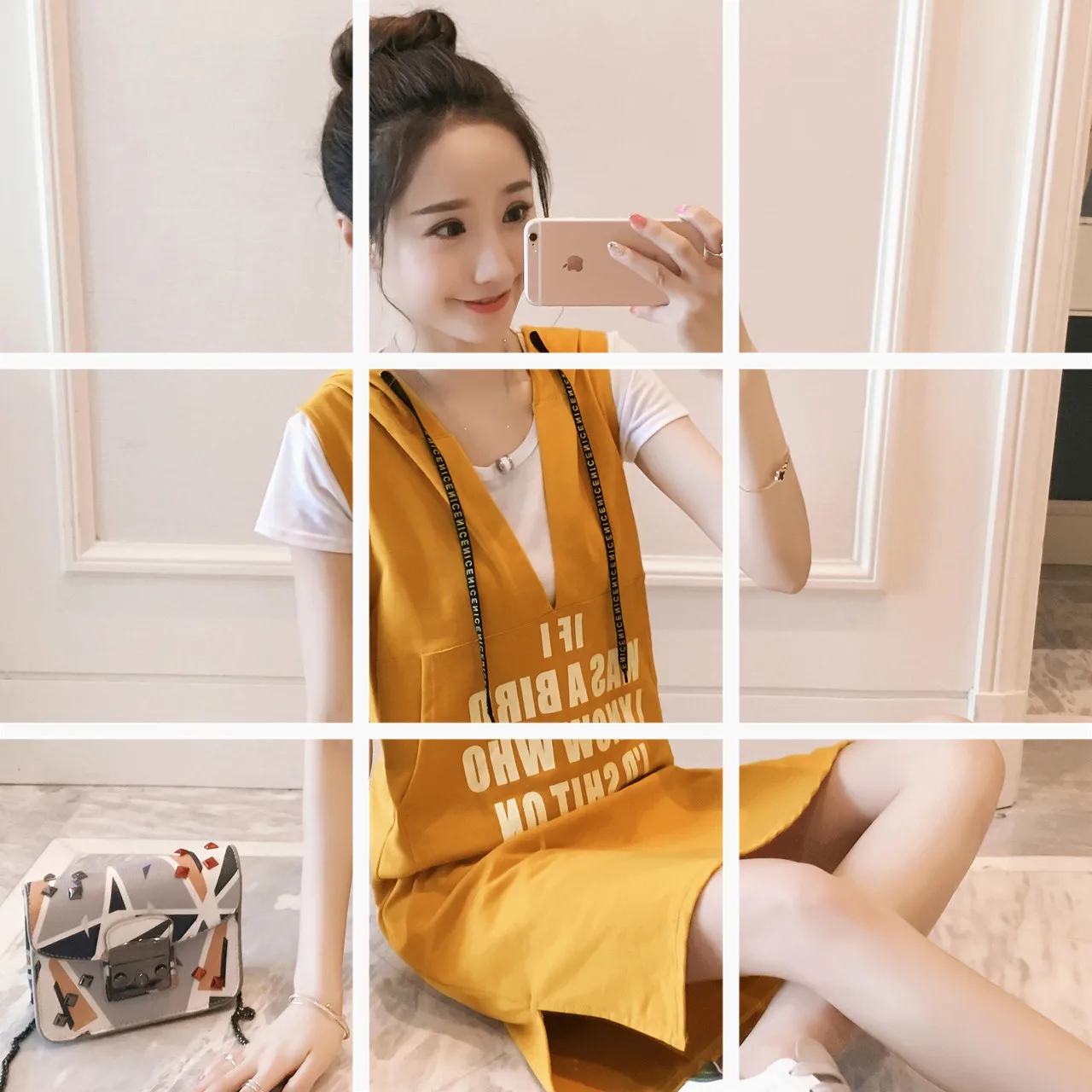

2017 Korean-style Short Sleeve T-shirt Hoodie Dress Two-Piece Set