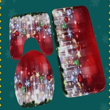 Рождественский фланелевый коврик, Противоскользящий коврик для ванной комнаты, водопоглощающий 3D узор, коврик для ванной комнаты из трех частей