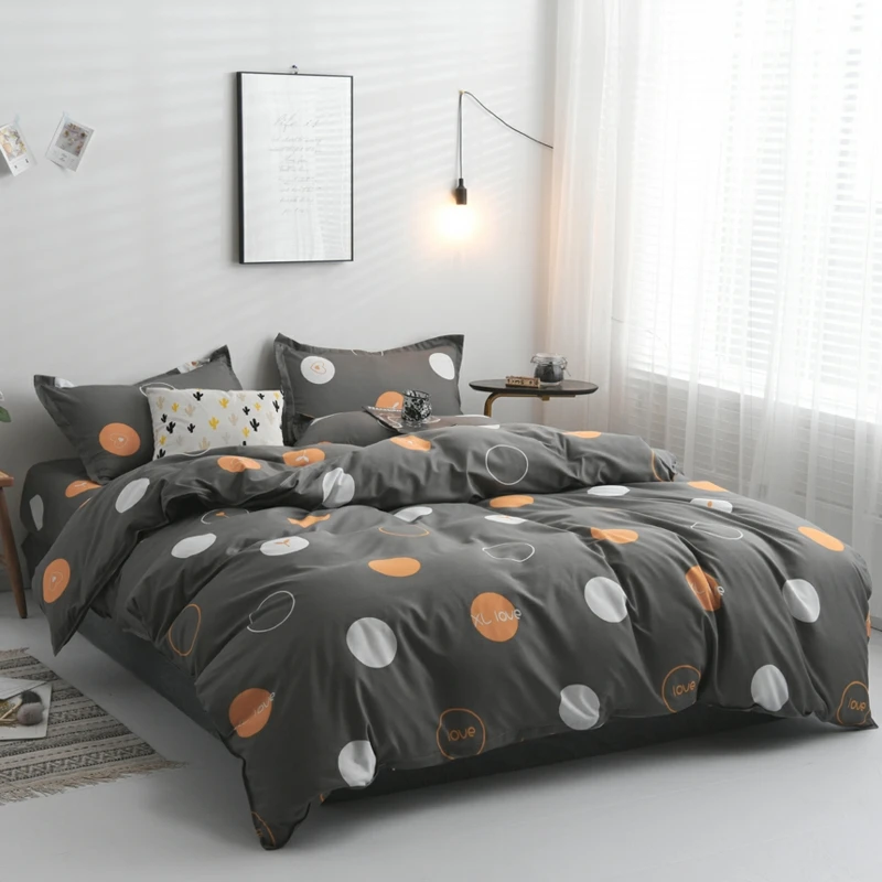 

ANNAs Good Stuff 2019 Men Personality Style Magic Circle Printing BeddingSet 4pc Grey Orange Circle Printed QuiltCover King Size