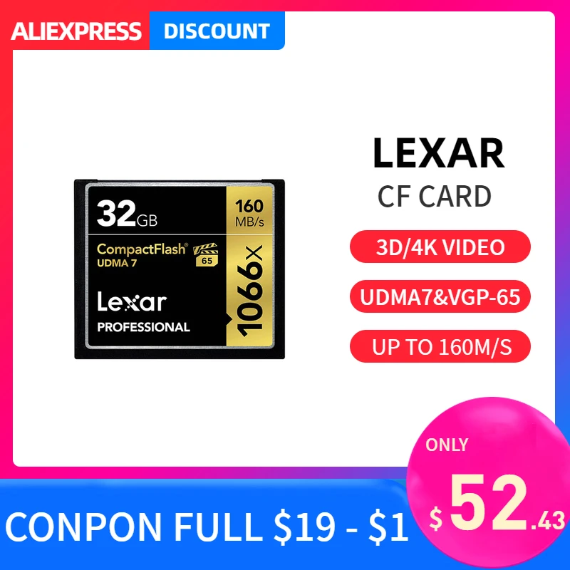 Lexar 1066x cf card 32gb 64gb 128gb tarjeta sd memory for compactflash capture tablet laptop 3d printer mini pc and camera | Компьютеры и