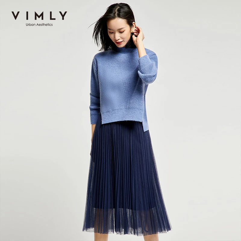 Vimly 2020 весенне осенний офисный Женский комплект из 2 предметов элегантный женский пуловер с высоким