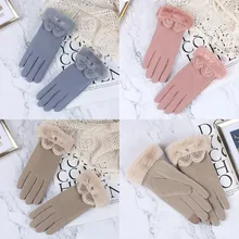 Осенне-зимние женские перчатки плюс бархатные милые меховые варежки с кошачьими ушками теплые женские перчатки с сенсорным экраном