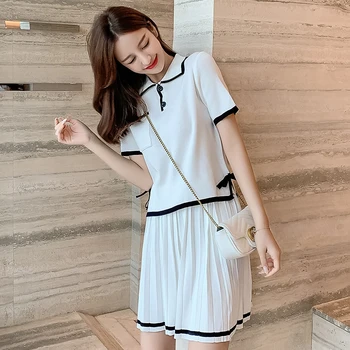 

Women's suits 2020 summer new Korean retro knit tops pleated skirt sweet and thin fashion suit women
