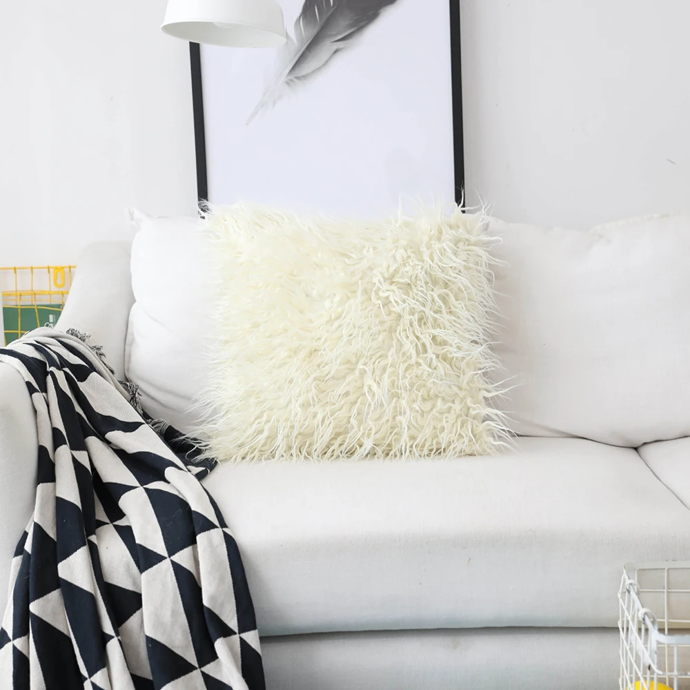 Beige White Скандинавский шикарный стиль розовый Пледы Подушки чехол для дома Роскошный декор супер мягкий плюш искусственный мех диван наволочка квадратный 45x45 см - Цвет: Beige White