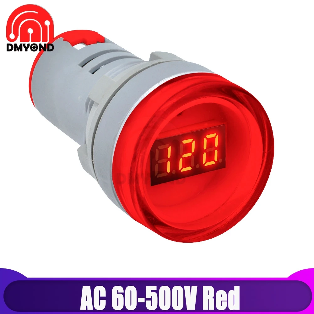 AC 60-500V Red 22 мм круглый светодиодный цифровой вольтметр Амперметр AC 20 V-500 V 60V Синий Красный Ток Напряжение Герц частотомер сигнальный светильник lndicator - Цвет: AC 60-500V Red