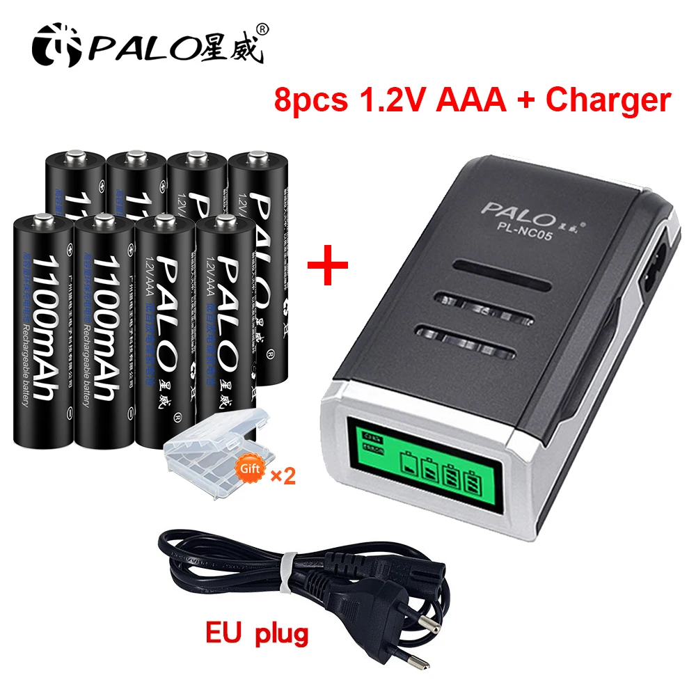 

Aa aaa battery charger with LCD display with 8 pcs aaa nimh 1100mah rechargeable palo brand battery