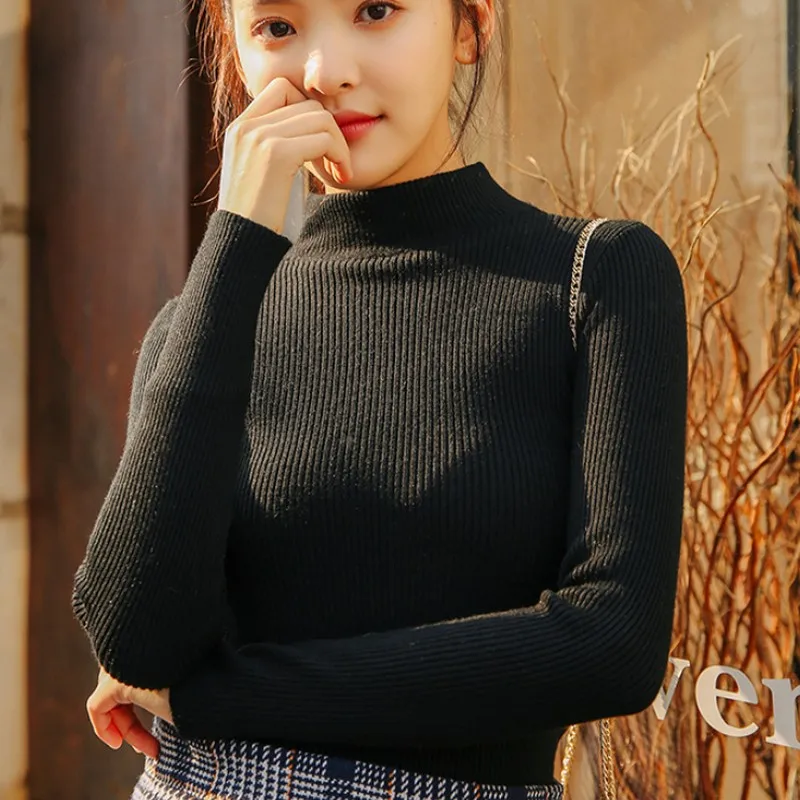 

Solid Color Women's Sweater Fashion Minimalism Pullover Sweater Women Casual Vintage Slim Knitting Sweater Woman Winter 2019