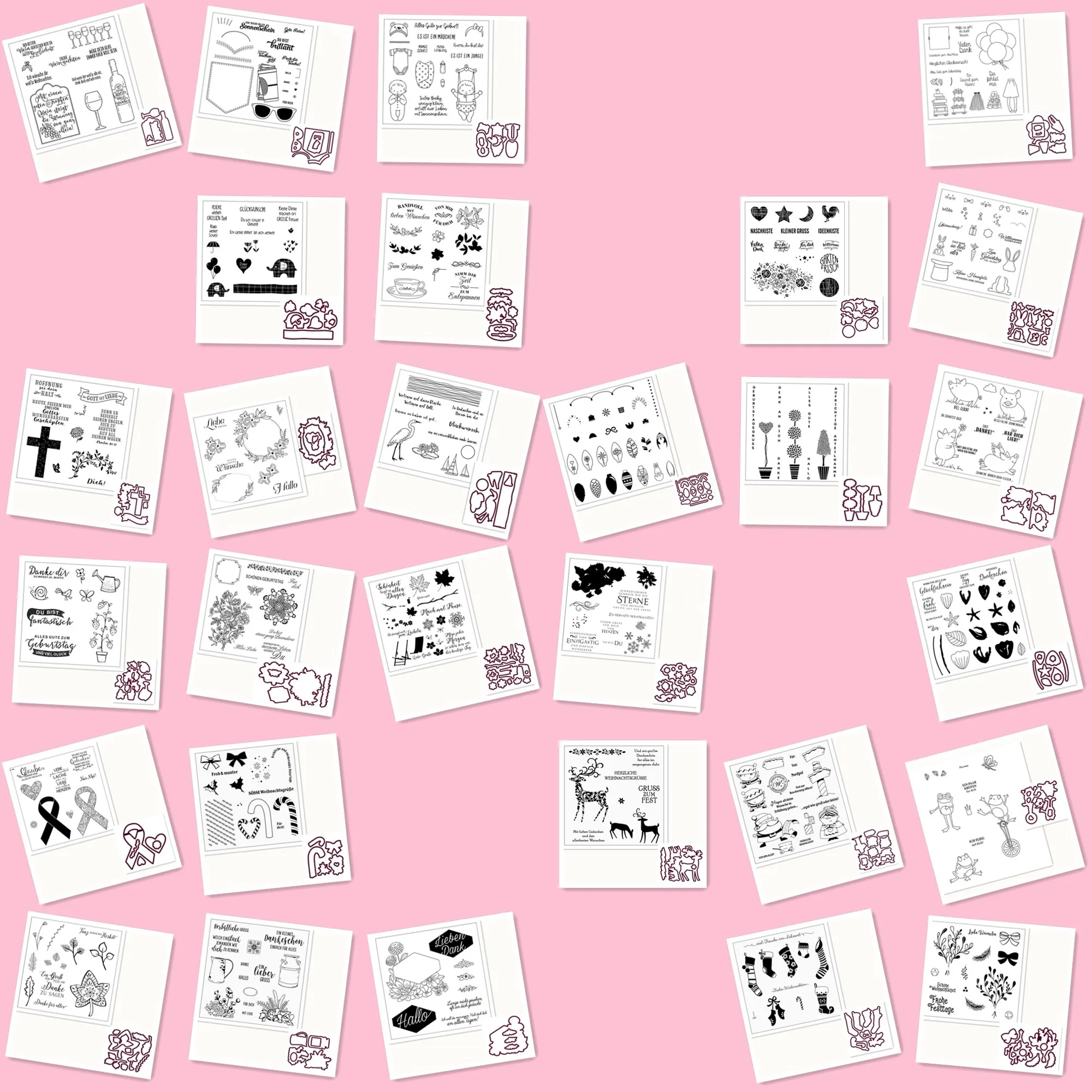 

German Word metal cutting dies and clear stamps