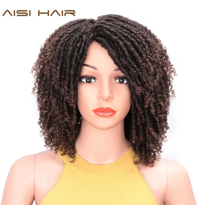 

AISI HAIR Soft Short Synthetic Wigs for Black Women 14 inch Dreadlock Ombre Burg Crochet Twist Hair Heat Resistant Fiber